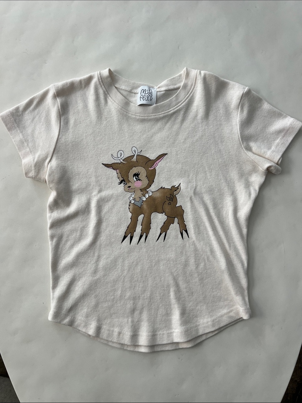 MUDD PEARL Limited Edition Baby Deer White Tee Top Small
